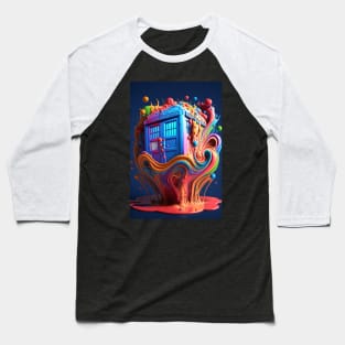 Psychedelic Police Box From Another Time - Rainbow Dripping Paint - Colorful Psychedelia Illustration Baseball T-Shirt